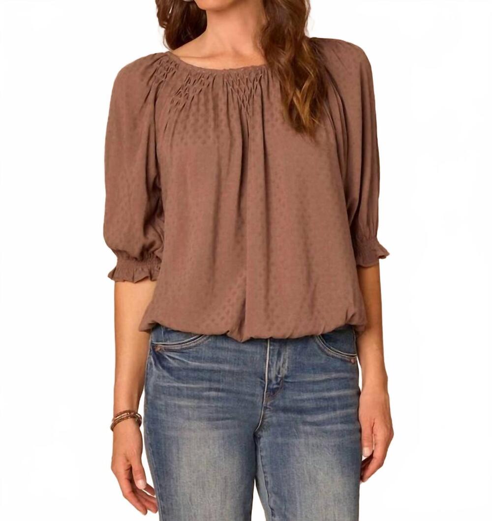 NEW DEMOCRACY elbow blouson bubble hem top in oyster mushroom